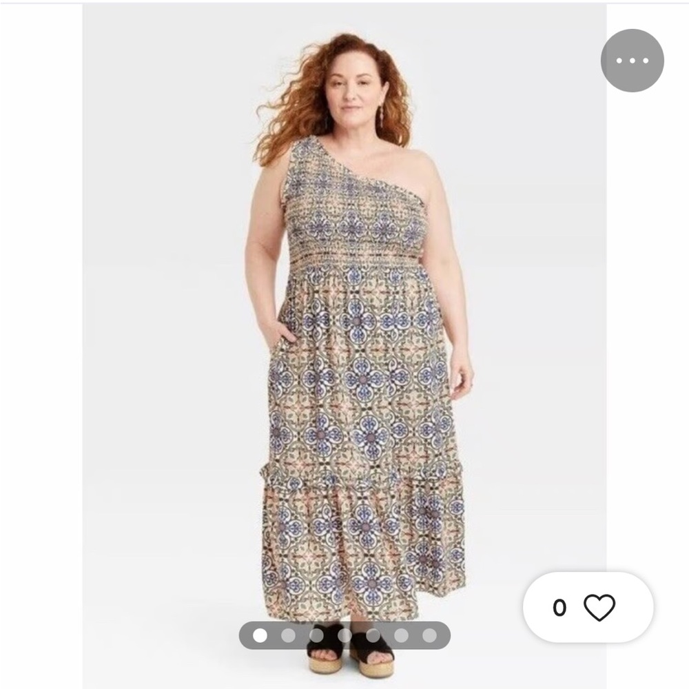 Knox Rose One‑Shoulder Tiered Maxi Dress Plus 3X NWT Blue & Cream Boho